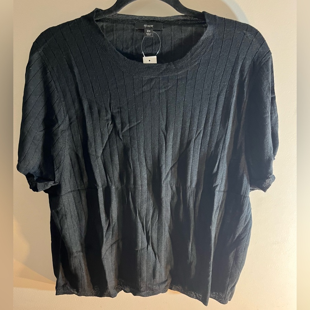 J. Crew Ribbed Black Short Sleeve Top
